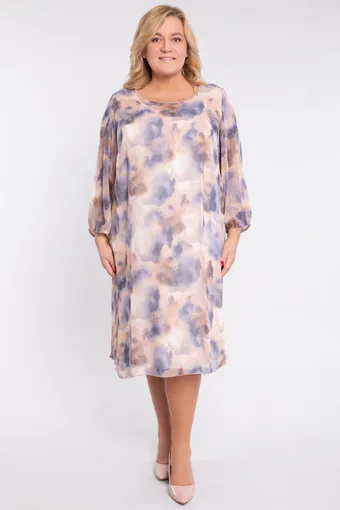 Rochie din șifon bej și albastru