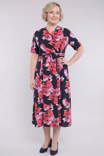 Rochie bleumarin cu flori roz