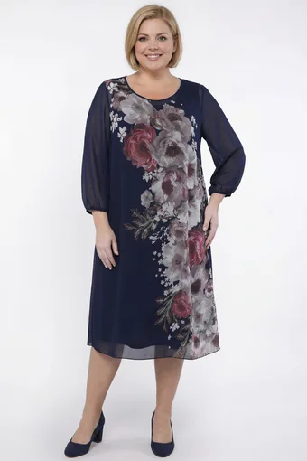 Rochie bleumarin cu model floral