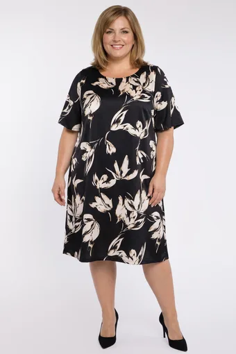 Rochie neagră cu flori bej