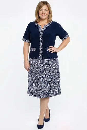 Rochie bleumarin cu imprimeuri albe