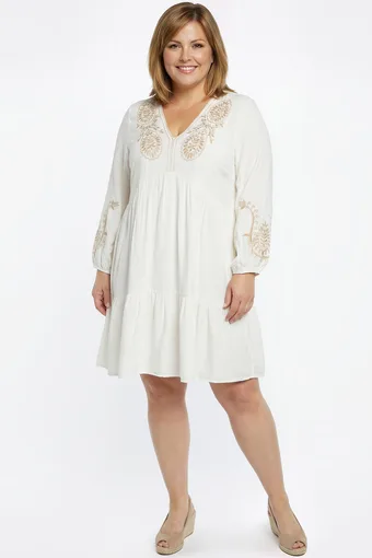 Rochie ecru cu broderie bej
