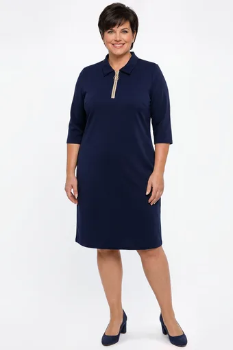 Rochie bleumarin cu fermoar bej