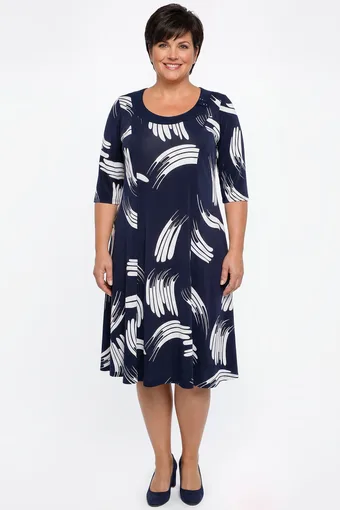 Rochie bleumarin cu imprimeuri albe