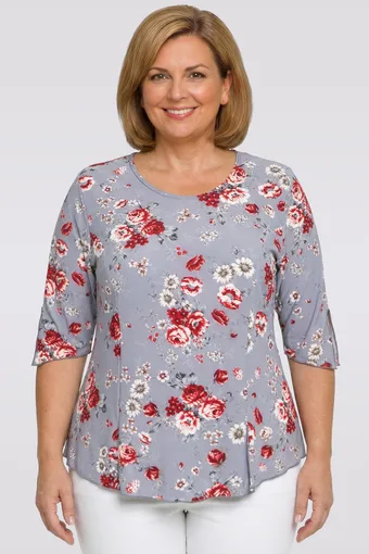 Bluză gri cu imprimeu floral