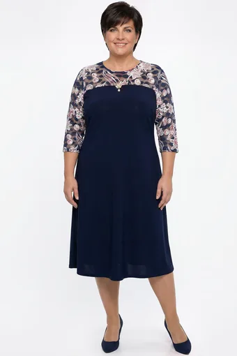 Rochie bleumarin cu modele bordo și albe