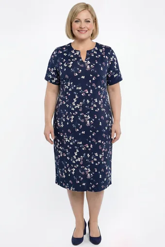 Rochie bleumarin cu flori albe și roz