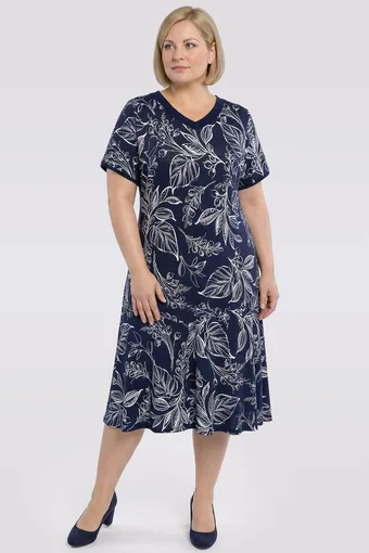 Rochie bleumarin cu frunze albe