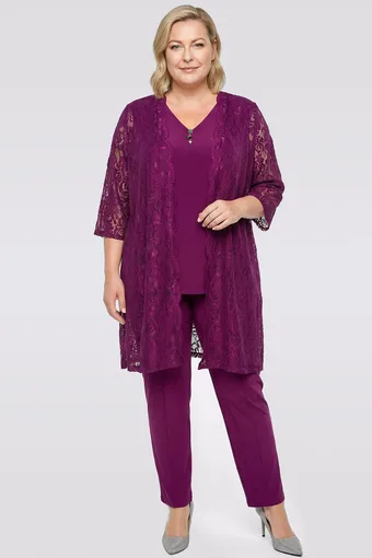 compleu violet cu cardigan din dantelă