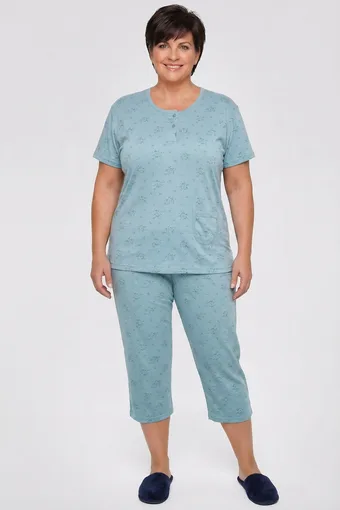pijama albastre cu imprimeu floral