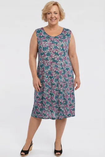 Rochie neagră fără mâneci cu flori mici