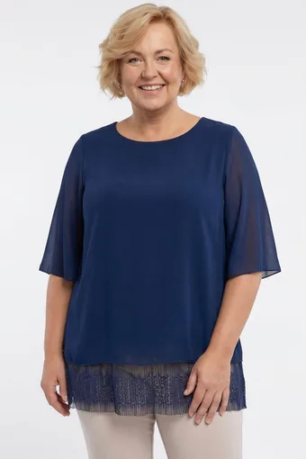 Tunică bleumarin cu pliuri ajurate