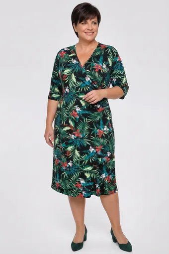 Rochie verde cu frunze tropicale