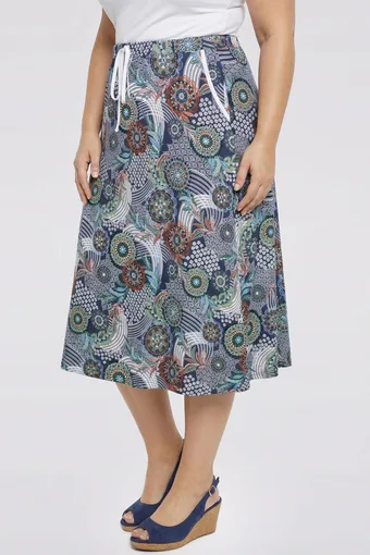 Fustă albastră cu model colorat