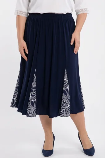 Fustă bleumarin cu model alb