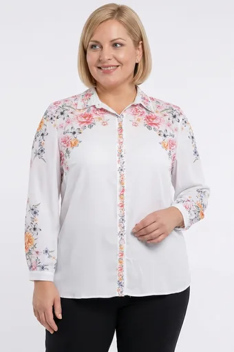 cămașă albă cu umeri florali roz