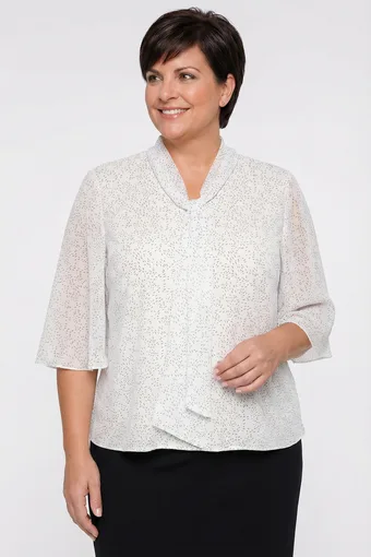 Bluză albă cu cravată și un mic model negru