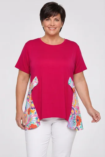Bluză roz cu inserții colorate