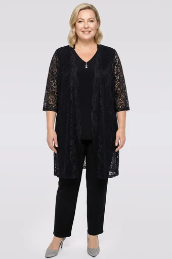 compleu negru cu cardigan din dantelă