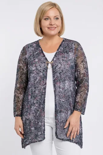 cardigan ajurata violet și grafit