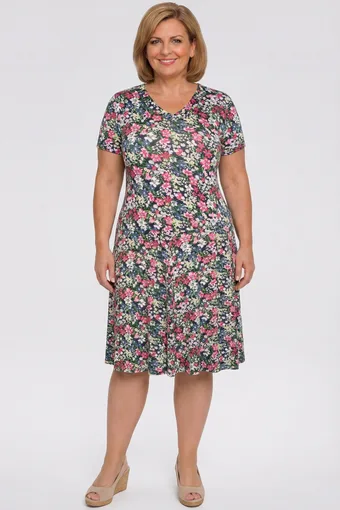 Rochie florală roz și albastră