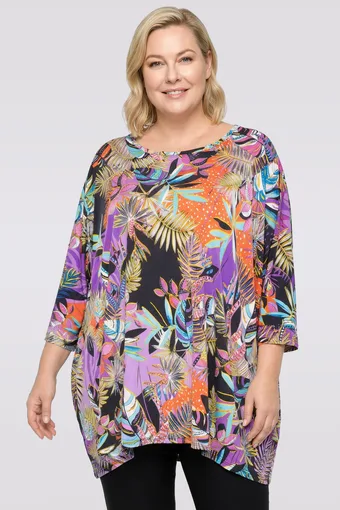 Tunică mov cu model de frunze colorate