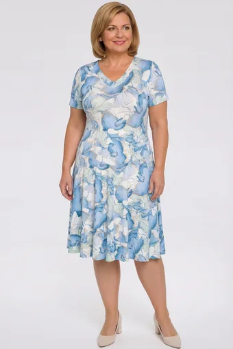 Rochie cu model albastru și alb