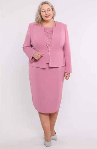 Costum roz din trei piese cu peplum