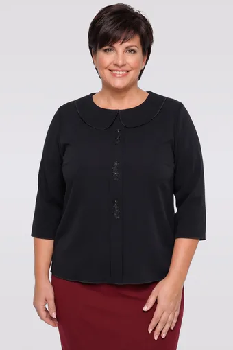 Bluză neagră cu guler și broderie decorativă