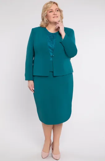 Costum verde cu peplum, trei piese