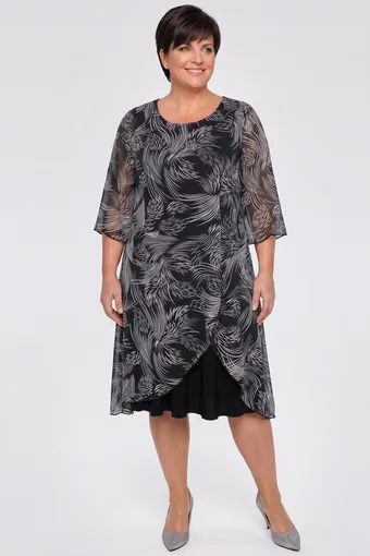 Rochie neagră cu modele bej și albe