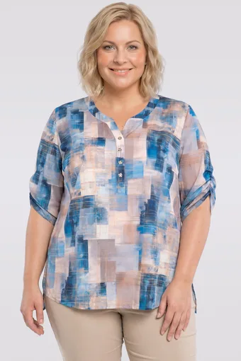 Bluză bej și albastră cu model