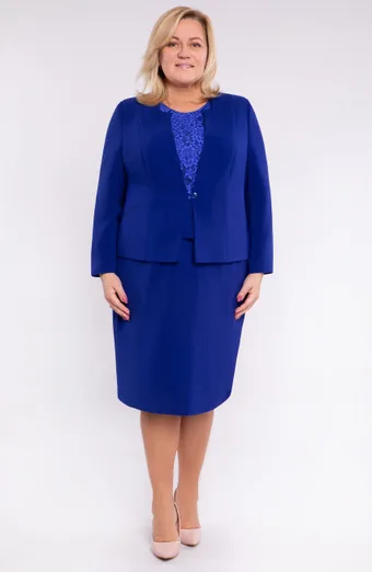 Costum trei piese albastru-albăstrele cu peplum