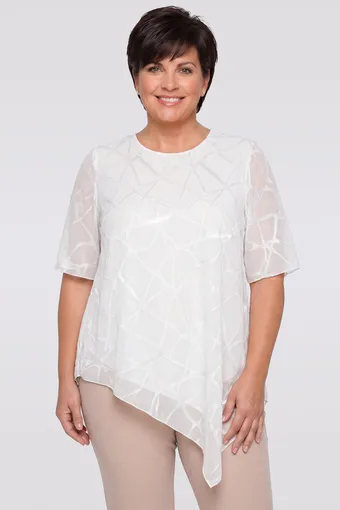 Tunică albă asimetrică cu modele strălucitoare