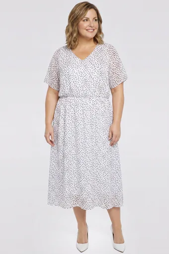 Rochie albă cu buline bleumarin