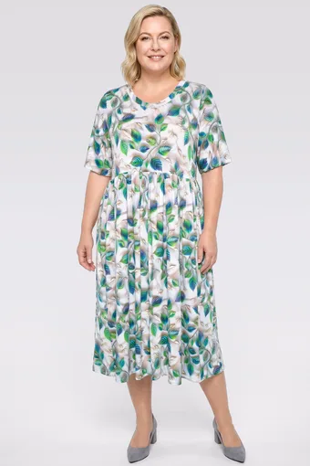 Rochie gri cu model de frunze verzi