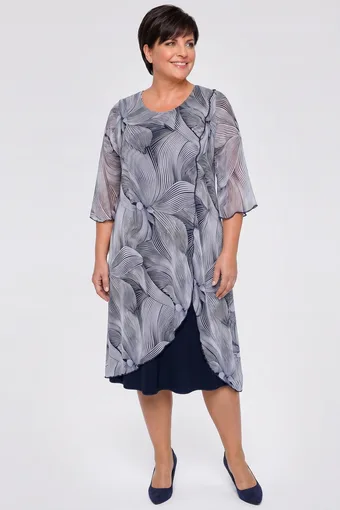 Rochie bleumarin cu imprimeuri albe