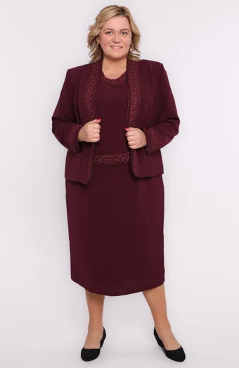 Costum din trei piese de culoare bordo