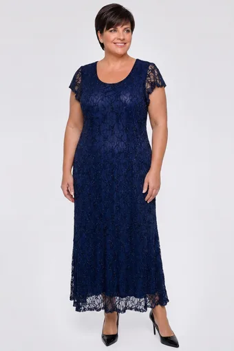 Rochie lungă din rochie din dantelă bleumarin