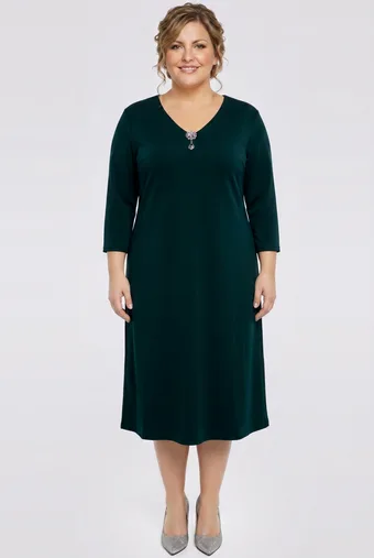 Rochie elegantă verde închis cu broșă
