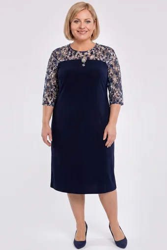 Rochie bleumarin cu flori albe