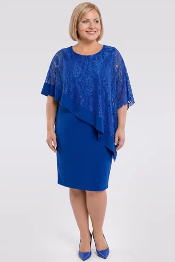 Rochie albastră cu flori de porumb și top asimetric