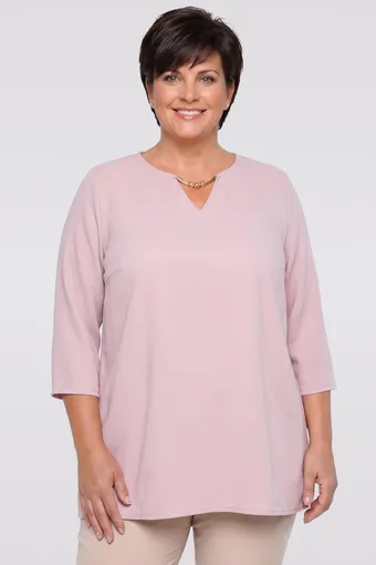 Bluză roz deschis cu decolteu auriu