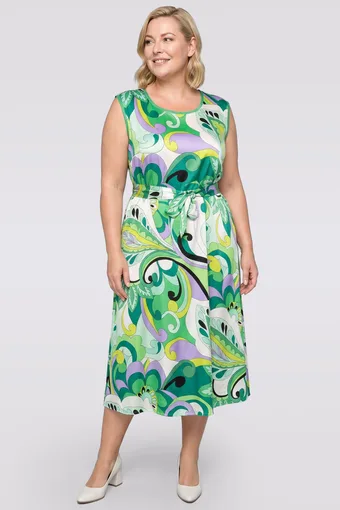 Rochie verde cu model violet