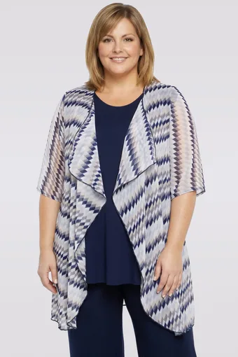 O Cardigan cu model geometric albastru-gri