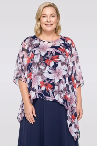 Poncho floral roșu și roz