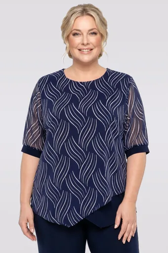 Bluză bleumarin cu modele albe și gri