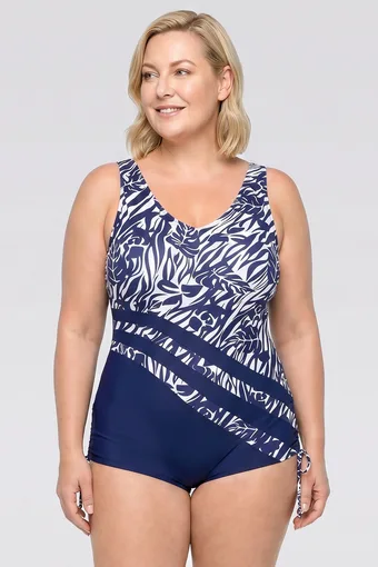costum de baie de baie bleumarin cu imprimeuri albe