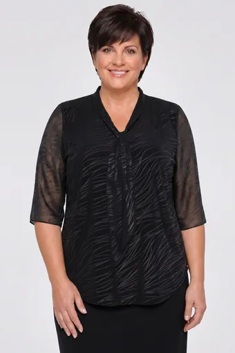 Bluză neagră cu modele și legături negre