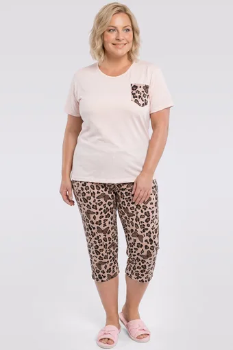 pijama roz deschis cu pantaloni cu imprimeu leopard